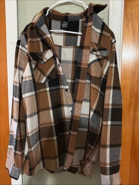 Original Deluxe Brown and Cream Plaid Button-Down Shirt Jacket